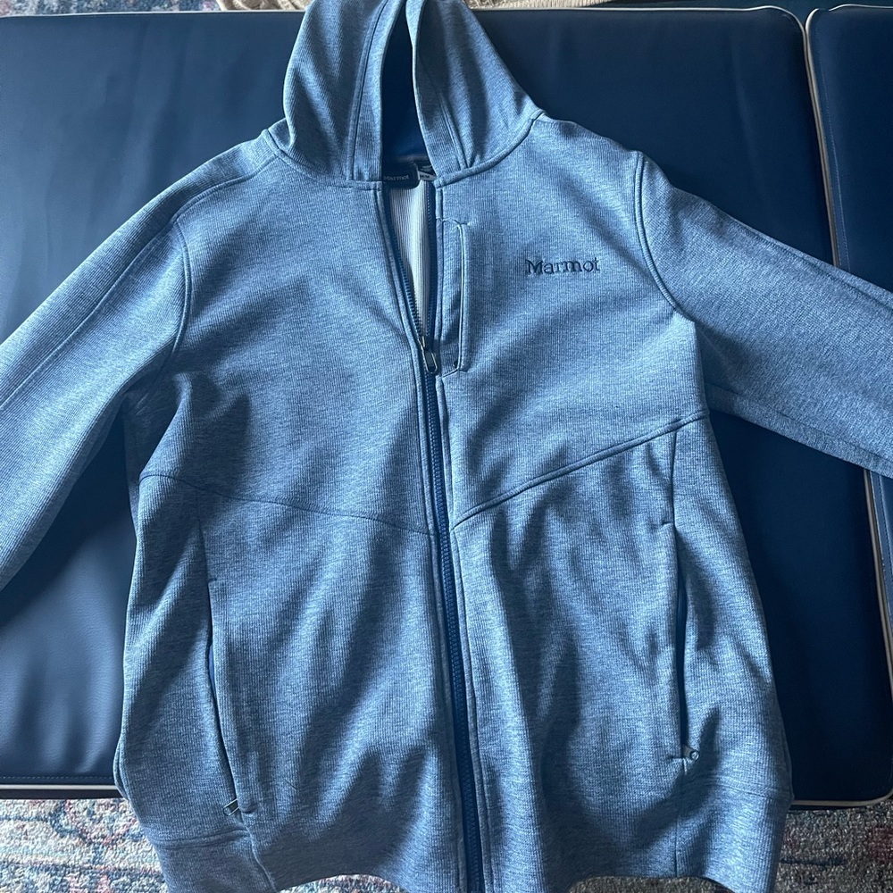 Marmot heather blue zip hoodie